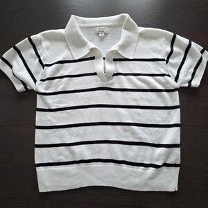 J.Crew~Striped Linen Blend Short Sleeve Polo Sweater~ Black & White~Size M SU24